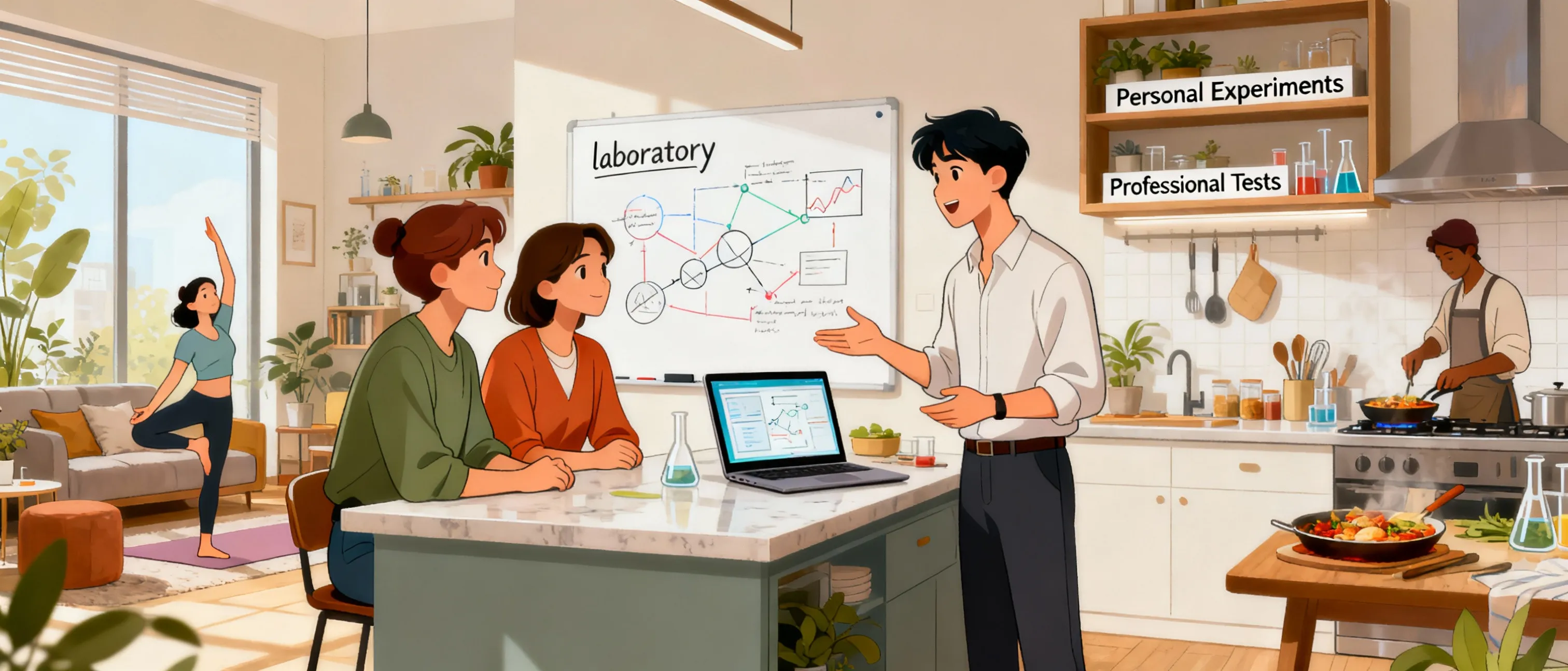 Illustration of coliving space as personal growth laboratory for young professionals
